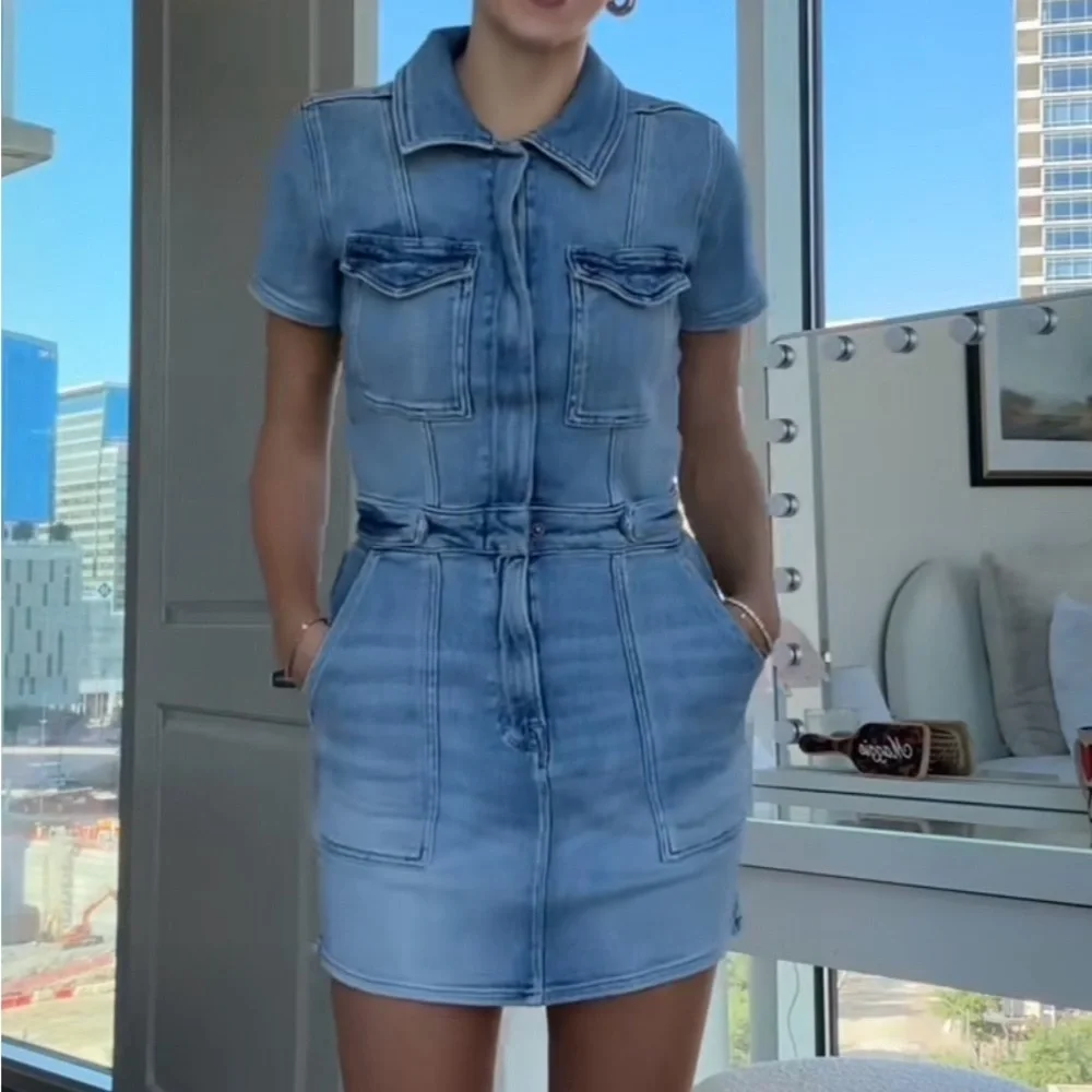 GOOD AMERICAN Denim Fit For Success Mini Dress S